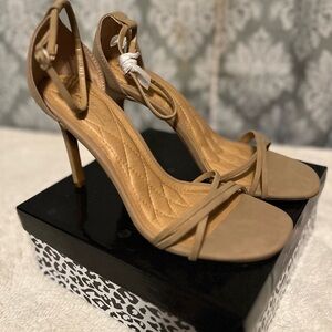 NIB Tan Strappy Heels by Anne Michelle Neutral Cocktail Cuty